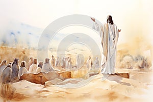 Jesus Speaking to the Crowd Watercolor