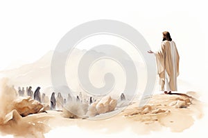 Jesus Speaking to the Crowd Watercolor