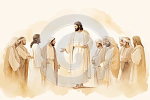 Jesus Speaking to the Crowd Watercolor