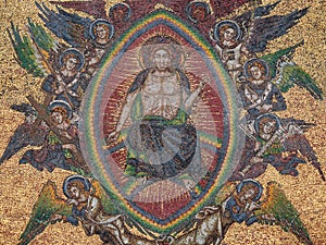 Jesus Surrounded with Angels Mosaic of the Last Judgment at the Golden Gate of Saint Vitus Cathedral, Prague Detail