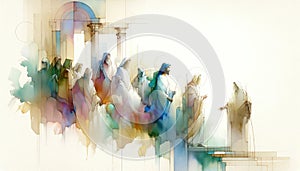 Jesus is taken to the Sanhedrin. Life of Jesus. Digital watercolor painting.