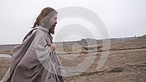 Jesus walking along the road