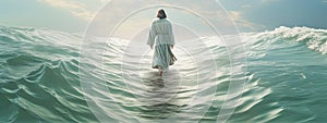 jesus is walking over the ocean, generative ai illustration