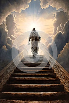 Jesus Walking Up the Stairway to Heaven - Ai Generative