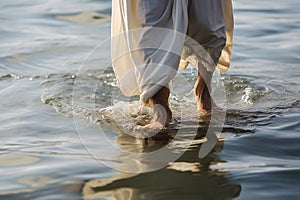 Jesus walking on water. Generative AI