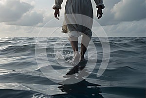 Jesus walks on water and calms the sea as in bible