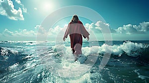 Jesus walks on water and calms the sea as in bible
