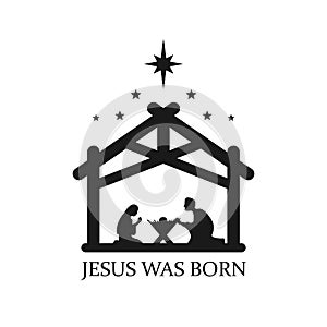 Jesus was born vector illustration. Merry Christmas logo with text isolated on white background. Vector EPS 10