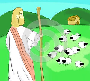 Jesus Watching Over The Sheep