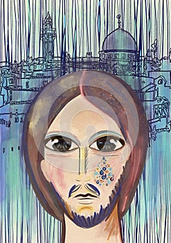 Jesus weep over Jerusalem. Contemporary art