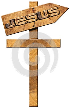 Jesus - Wooden Directional Sign with Cross