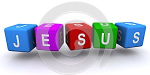Jesus word block on white