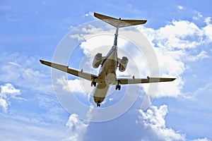 Jet aircraft in a cloudy sky