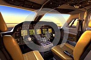 Jet aircraft cockpit at twilight time