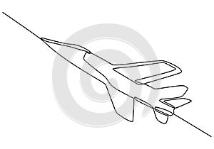 Jet aircraft continuous one line drawing. Airplane aviation hand drawn sketch simplicity style