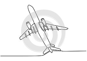 Jet aircraft continuous one line drawing. Airplane aviation hand drawn sketch simplicity style