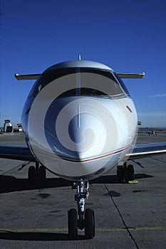 Jet aircraft photographed from the nose