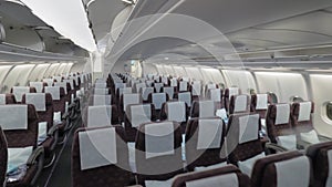 Jet airplane economy class interior view