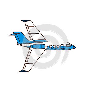 Jet airplane icon. Blue plane side view