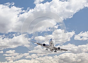 Jet Airplane Landing with Dramatic Clouds Behind