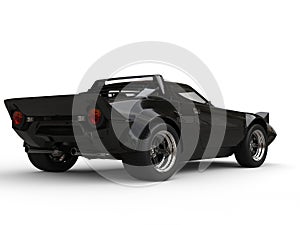 Jet black vintage sports race car - rear side view