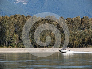 Jet Boat cruising on the Fraser River in Canada