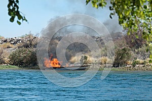 Jet boat on fire in the Colorado River