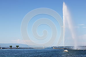 Jet d`Eau in Swiss Geneva Lake of Geneva