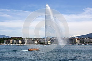 The Jet d`Eau Water-Jet in Geneva, Switzerland