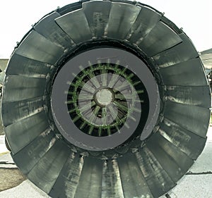 Jet engine afterburner exhaust interior of aircraft mig 29 photo