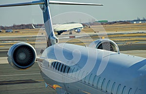 jet engine against a plane at the airport on loading