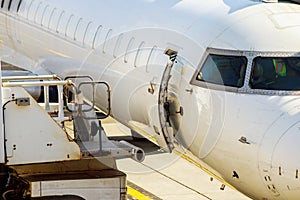 jet engine against a plane at the airport on loading