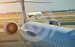 jet engine against a plane at the airport on loading