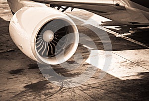 Jet engine of Air plane in sepia style