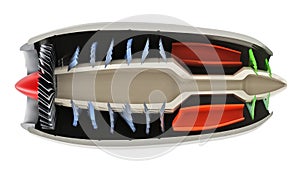 Jet engine cross section showing details 3D illustration