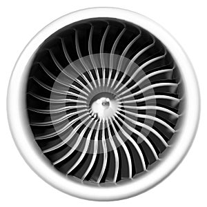 Jet engine front view isolated on white background.