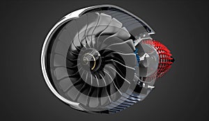 Jet engine inside - on grey background