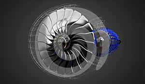 Jet engine inside - on grey background