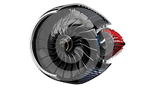 Jet engine inside - on white background