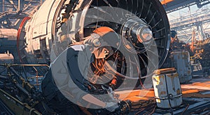 Jet engine mechanic at work - Generative AI