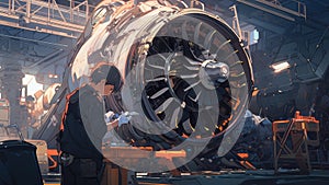 Jet engine mechanic at work - Generative AI