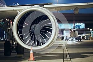 Jet engine of plane at airport