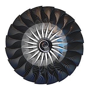 Jet engine, turbine blades of airplane, 3d render