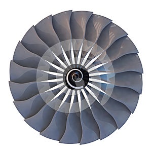 Jet engine, turbine blades of airplane, 3d render