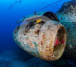 Jet engine of an underwater aircraft wreck