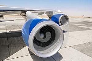 Jet engine on the wing of an aircraft