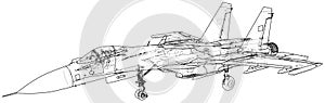 Jet fighter aircraft. Vector wire-frame concept. Created illustration of 3d.