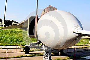 Jet fighter in the museum. Front view
