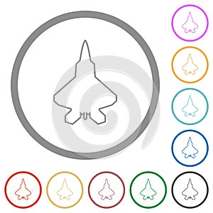 Jet fighter outline flat icons with outlines