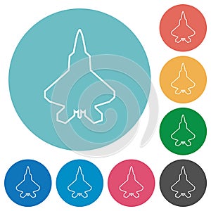 Jet fighter outline flat round icons